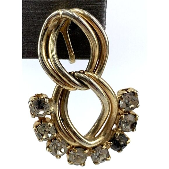 Vintage Rhinestone Bracelet and Earring Screw Back Cuban Link Gold Tone Set - Picture 4 of 12